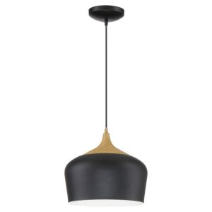 Access Blend Pendant Light in Black with Wood Grain