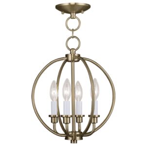 Milania 4-Light Mini Chandelier with Ceiling Mount in Antique Brass