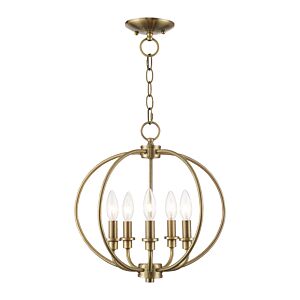 Milania 5-Light Mini Chandelier with Ceiling Mount in Antique Brass