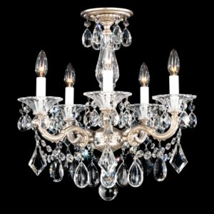 Schonbek La Scala 5 Light Chandelier in Antique Silver with Clear Heritage Crystals