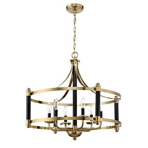 Stanza 6-Light Pendant in Flat Black with Satin Brass
