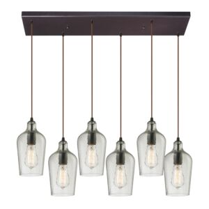 Hammered Glass 6-Light Pendant in Oil Rubbed Bronze