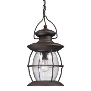 Village Lantern 1-Light Outdoor Pendant in Weathered Charcoal