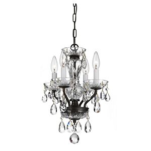 Crystorama Traditional Crystal 4 Light 15 Inch Mini Chandelier in English Bronze with Clear Italian Crystals