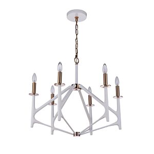 The Reserve 6-Light Chandelier in Matte White with Satin Brass