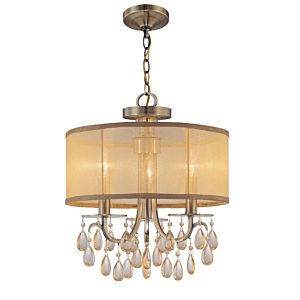 Crystorama Hampton 3 Light 17 Inch Mini Chandelier in Antique Brass with Etruscan Teardrop Almond Crystals