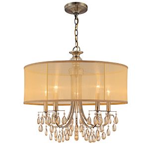 Crystorama Hampton 5 Light Chandelier in Antique Brass with Etruscan Teardrop Almond Crystals