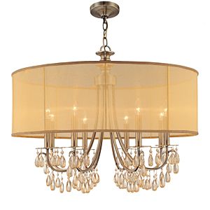 Crystorama Hampton 8 Light 26 Inch Transitional Chandelier in Antique Brass with Etruscan Teardrop Almond Crystals