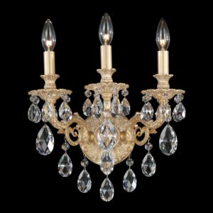 Schonbek Milano 3 Light Wall Sconce in Parchment Gold with Clear Crystals From Swarovski Crystals