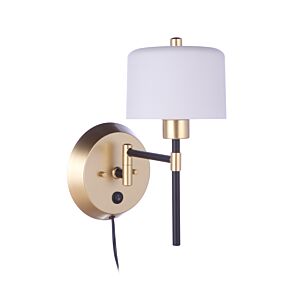 Craftmade Wentworth 1-Light Plug-in Wall Sconce in Flat Black with Sunset Gold