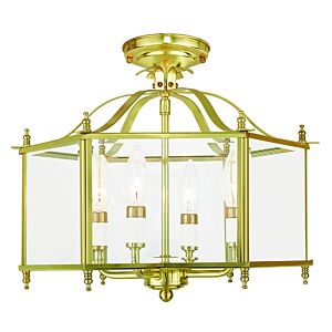 Livingston 4-Light Pendant with Ceiling Mount in Polished Brass