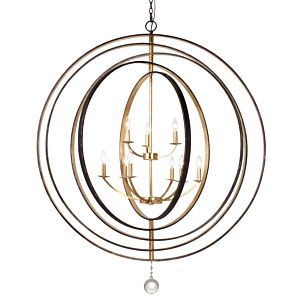 Crystorama Luna 9 Light 59 Inch Industrial Chandelier in English Bronze And Antique Gold
