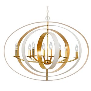 Crystorama Luna 8 Light 27 Inch Industrial Chandelier in Matte White And Antique Gold