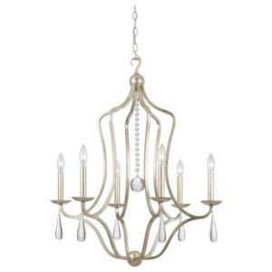 Crystorama Manning 6 Light 32 Inch Transitional Chandelier in Silver Leaf with Optical Glass Elements Crystals