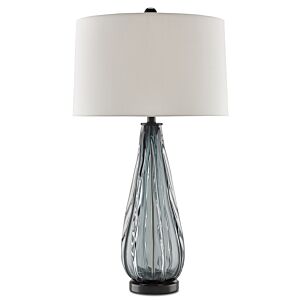Currey & Company 33 Inch Nightcap Table Lamp in Blue Gray, Clear and Black