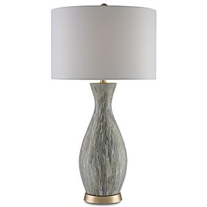 Currey & Company 32 Inch Rana Table Lamp in Light Green, White and Silver Leaf