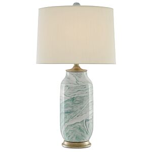 Currey & Company 29 Inch Sarcelle Table Lamp in Sea Foam and Harlow Silver Leaf