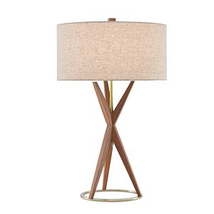 Variation 1-Light Table Lamp in Teak with Brushed Brass