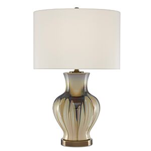 Muscadine 1-Light Table Lamp in Cream with Brown with Antique Brass
