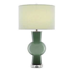 Duende 1-Light Table Lamp in Light and Dark Green with Polished Nickel with Clear