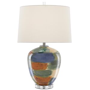 Rainbow 1-Light Table Lamp in Blue with Green with Sand/Rust/Clear