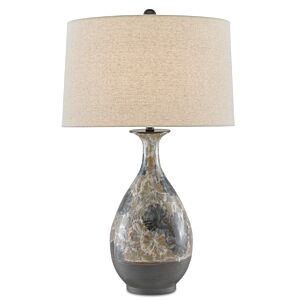 Frangipani 1-Light Table Lamp in Cream with Blue with Brown