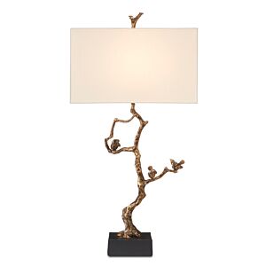 Shadows 1-Light Table Lamp in Antique Brass with Black