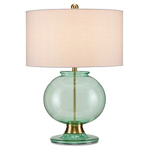 Jocasta 1-Light Table Lamp in Clear Emerald with Brass