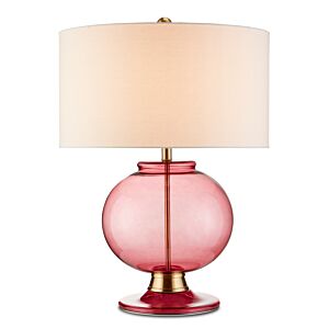 Jocasta 1-Light Table Lamp in Clear Red with Brass