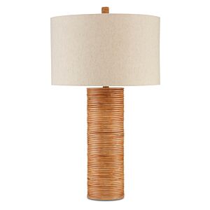Salome 1-Light Table Lamp in Brass with Natural Rattan