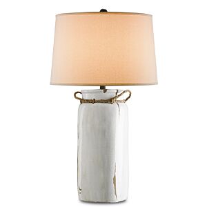 Currey & Company 34 Inch Sailaway Table Lamp in White Distress Crackle, Natural and Emery Rust
