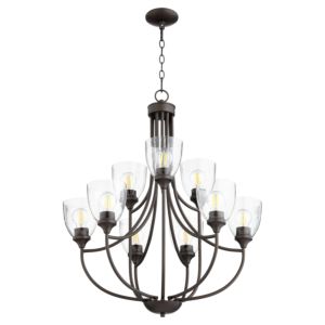 Quorum Enclave 9 Light 33 Inch Transitional Chandelier in Oiled Bronze with