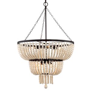  Rylee Chandelier in Forged Bronze with Wood Beads Crystals