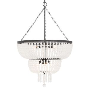 Crystorama Rylee 8 Light 37 Inch Chandelier in Matte Black with Frosted Glass Beads Crystals