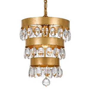 Crystorama Perla 14 Inch Mini Chandelier in Antique Gold with Clear Elliptical Faceted Crystals