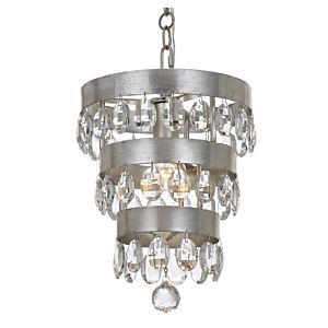 Crystorama Perla 14 Inch Mini Chandelier in Antique Silver with Clear Elliptical Faceted Crystals