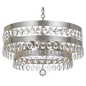 Crystorama Perla 5 Light 14 Inch Transitional Chandelier in Antique Silver with Clear Elliptical Faceted Crystals