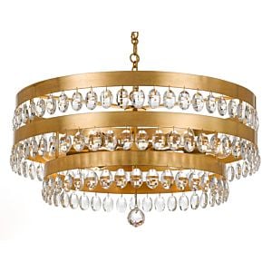 Crystorama Perla 6 Light 14 Inch Transitional Chandelier in Antique Gold with Clear Elliptical Faceted Crystals