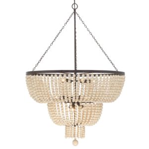  Rylee Chandelier in Forged Bronze with Wood Beads Crystals