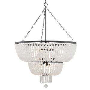 Crystorama Rylee 12 Light 46 Inch Chandelier in Matte Black with Frosted Glass Beads Crystals