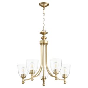 Quorum Rossington 5 Light 25 Inch Transitional Chandelier in Aged Brass with