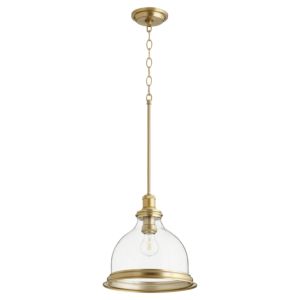 Quorum 12 Inch Pendant Light in Aged Brass with Clear