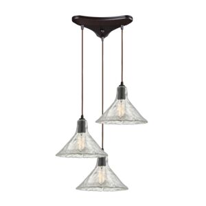 Hand Formed Glass 3-Light Pendant in Oil Rubbed Bronze