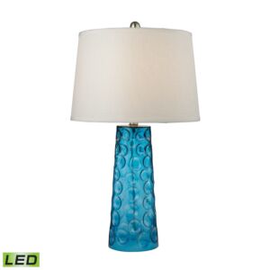 Hammered Glass 1-Light LED Table Lamp in Blue