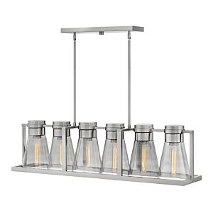 Hinkley Refinery 6 Light Linear Chandelier in Brushed Nickel with Smoked Glass