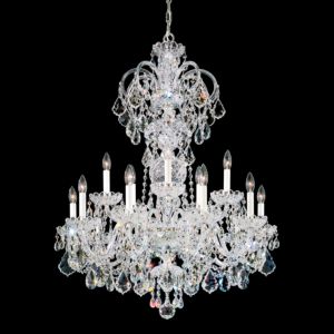 Schonbek Olde World 15 Light Chandelier in Silver with Clear Crystals From Swarovski Crystals