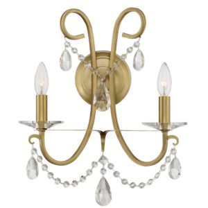 Crystorama Othello 2 Light Wall Sconce in Vibrant Gold with Hand Cut Crystal Crystals