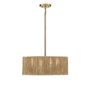 Savoy House Ashe 4 Light Pendant in Warm Brass and Rope