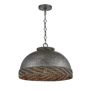 Savoy House Tripoli 3 Light Pendant in Mottled Zinc with Gray Rattan