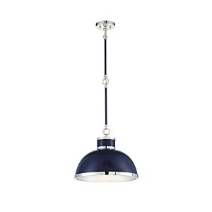 Corning 1-Light Pendant in Navy with Polished Nickel Accents